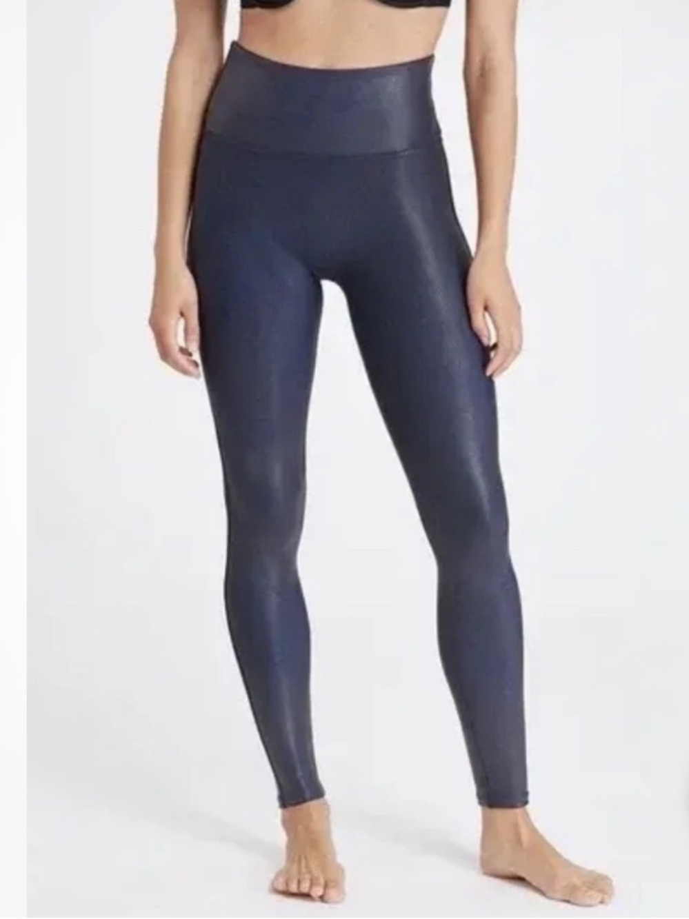 SPANX Faux Leather Leggings in Dark Navy Blue Size XL